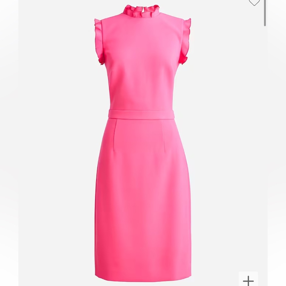NWT J.Crew Ruffle-trim sheath dress in stretch crepe, vivid begonia, size 16.